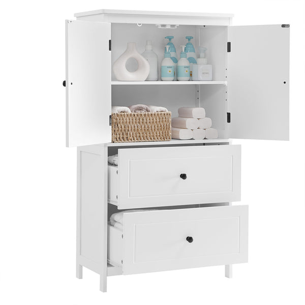 English Elm Bathroom Storage Cabinet with Two Doors and Drawers, Adjustable Shelf, MDF Finish, Slim 28"L x 15"W White N725P188460K