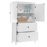 English Elm Bathroom Storage Cabinet, Cabinet With Two Doors and Drawers, Adjustable Shelf, Mdf Board, White