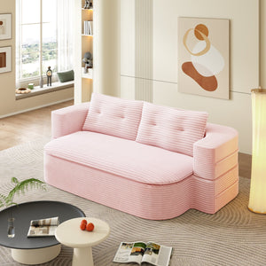 English Elm 78.7" Plush Corduroy Convertible Sleeper Sofa with Tufted Back and Foldable Floor Bed Baby Pink W3219P410144
