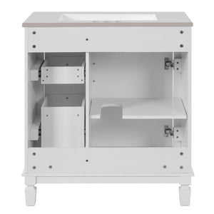 English Elm 30" French-Inspired Bathroom Vanity With Ceramic Sink, 2 Soft-Close Drawers & Adjustable Shelf Storage N710P323323K