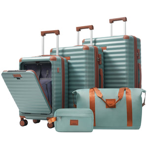 English Elm Luggage 5 Piece Abs Hardshell Travel Set with Usb Port Spinner Wheels and Tsa Lock Antique Blue Green N732P265290M