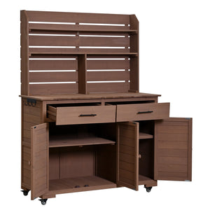 English Elm (assembly Video) Topmax Solid Fir Outdoor Potting Bench Grill Cart with Hutch Storage Brown N717P404333D