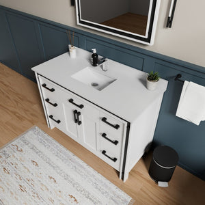 English Elm White Bath Vanity Set With Cultured Marble Top, 48" W, Elegant Design & Ample Storage Solutions B2731S00811-GIGA