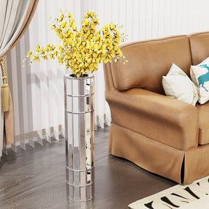 English Elm 29.92"(76cm)Tall Mirrored Silver Floor Vase Modern Round Decorative Glass & MDF Statement Piece for Living Rooms W3836P362090