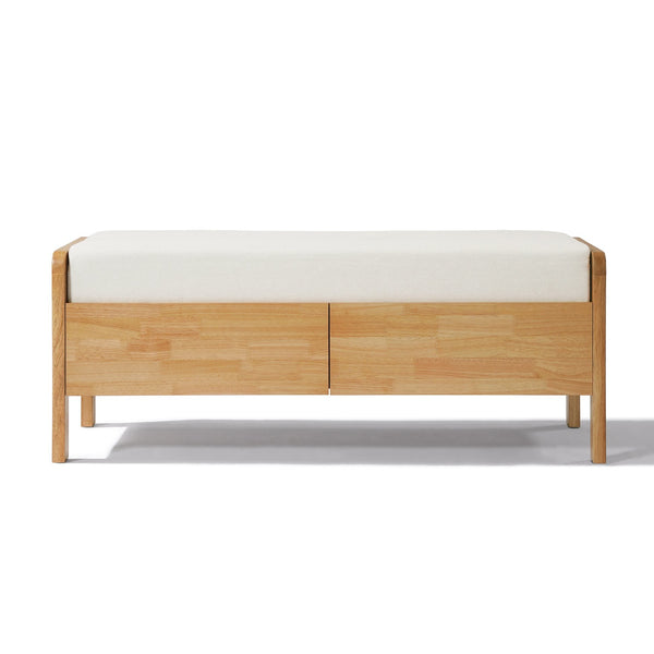 English Elm Upholstered Storage Bench with Pe Rattan Panels Oak Rubberwood Legs Boho Accent N757P257636I