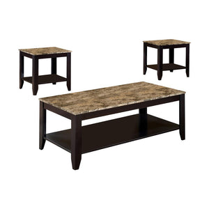 English Elm 3-Piece Cappuccino Faux Marble Coffee Table Set – Elegant Design For Modern Living Rooms, Easy Care B016P370561