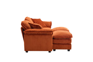 English Elm Corduroy Plush 2-Seat Sofa with 2 Back Cushions, Toss Pillows & Ottomans — Deep Seat Comfort Orange W2363S00066