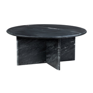 Crestview Collection Contemporary Round Marble Coffee Table With Unique Cross-panel Base For Elegant Living Spaces Black Marble Cvfnr4636