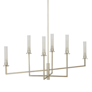 Courante Silver Chandelier - Elegant Champagne Metal Design with Crystal Bobeches & Frosted Glass