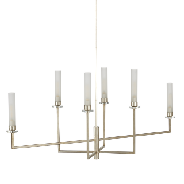 Courante Silver Chandelier - Elegant Champagne Metal Design with Crystal Bobeches & Frosted Glass