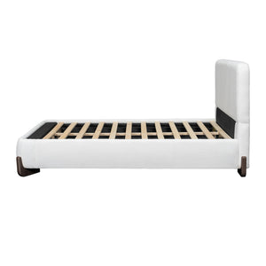 English Elm Elegant Boucle Queen Bed Solid Wood Legs Upholstered Headboard Modern Neutral Bedroom N769Q333728B