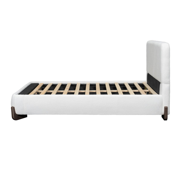 English Elm Elegant Boucle Queen Bed Solid Wood Legs Upholstered Headboard Modern Neutral Bedroom N769Q333728B