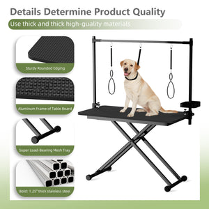 English Elm 47'' Foldable Dog Grooming Table X-lift Adjustable Height Station with Arm Noose Organizer W3587P358750