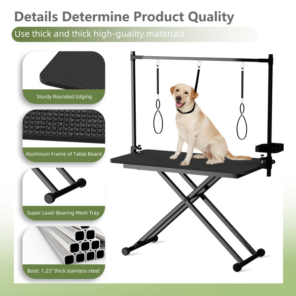 English Elm 47'' Foldable Dog Grooming Table X-lift Adjustable Height Station with Arm Noose Organizer W3587P358750