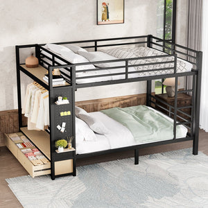 English Elm Full Size Pine Loft Bed House Frame with Slide Bookshelves and Moon Star Rails W1580S00555