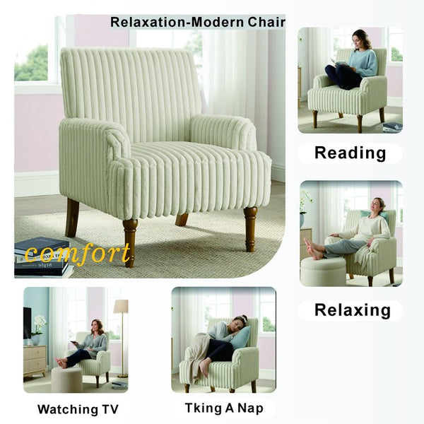 English Elm Modern Wide Wale Corduroy Accent Chair Solid Wood Legs Upholstered Living Room Seat Beige W5568P445690