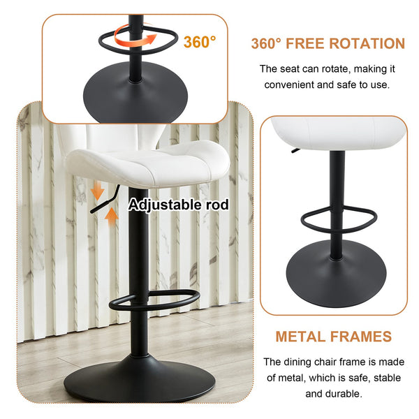 English Elm Set of 2 Tufted Pu Swivel Barstools Adjustable Height White Cushioned Kitchen Seating W3875P382614