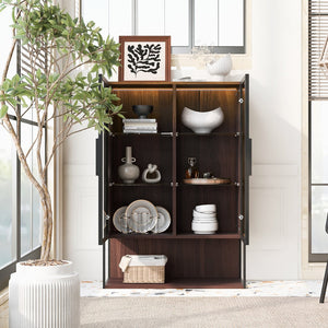 English Elm 51.2'' Freestanding Lighted Display Cabinet With Adjustable Glass Shelves & Hidden Storage For Décor N845P261777D