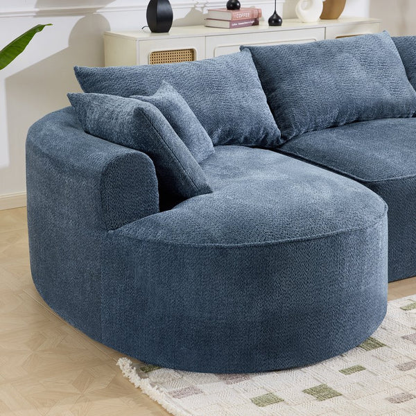 English Elm 124.5-inch Curved Chenille Sectional Sofa with Pillows Deep Seat Living Room Couch Blue W3612S00025
