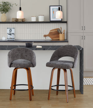English Elm Fixed-height Swivel Counterstools Faux Leather Padded Seat Chrome Footrest Set of 2 B202S01843