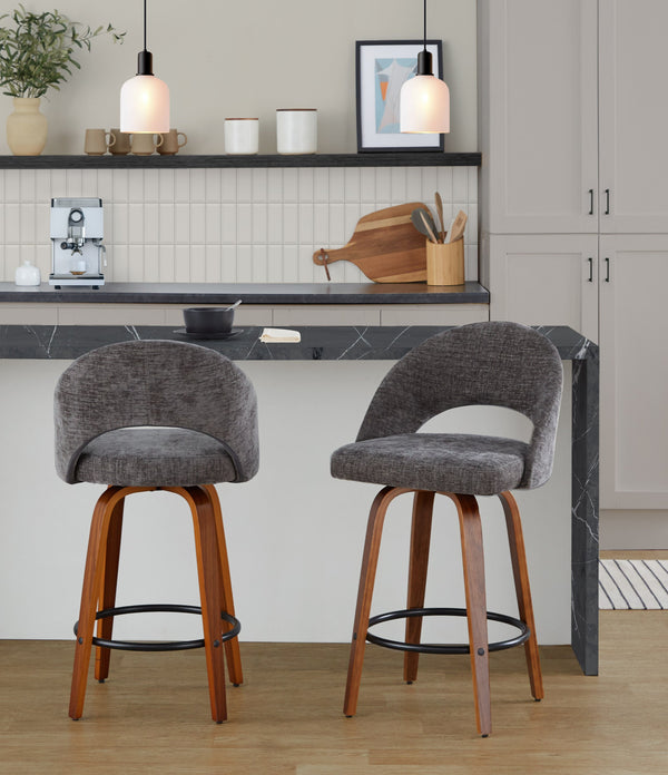 English Elm Fixed-height Swivel Counterstools Faux Leather Padded Seat Chrome Footrest Set of 2 B202S01843
