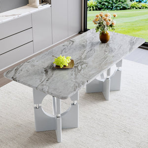 English Elm Modern Marble Print Mdf Dining Table Sculptural Hollow Frame Metal Accents Small Space Gray W3875S00027