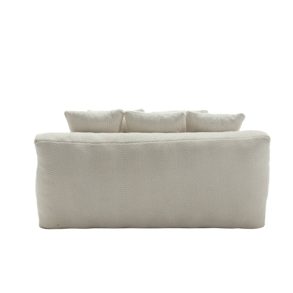 English Elm COOLMORE Chenille 2-Seater Lazy Sofa with 5 Supportive Back Pillows, Deep Seat Couch for Lounge White W395P197923