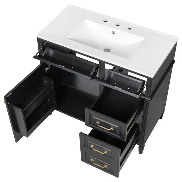 English Elm 36-Inch Bathroom Vanity With Ceramic Sink Top, Adjustable Shelf, And Modern Flip Drawer Design For Storage N725P350849B