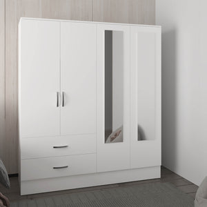 English Elm Bolton 160 Armoire with Dual Mirrors, Six Adjustable Shelves, Two Drawers, Spacious White Wardrobe B200S00424