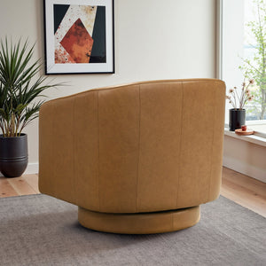 English Elm Danville Top-grain Leather Swivel Accent Chair with Down Cushion for Living Rooms B183P423289