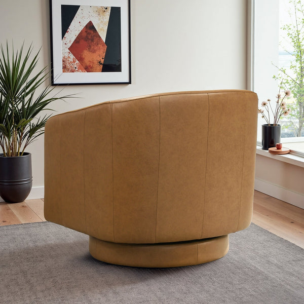 English Elm Danville Top-grain Leather Swivel Accent Chair with Down Cushion for Living Rooms B183P423289