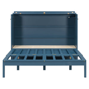 English Elm Queen Murphy Wall Bed Cabinet with Storage Drawer Built-in Power Outlets Usb Ports Navy Blue LP000400AAC-1