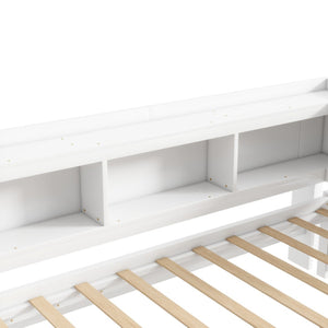 English Elm Twin L-Shaped Bookcase Bed With Usb Charging, Two Drawers & Modern White Finish For Smart Storage W504S00244-GIGA