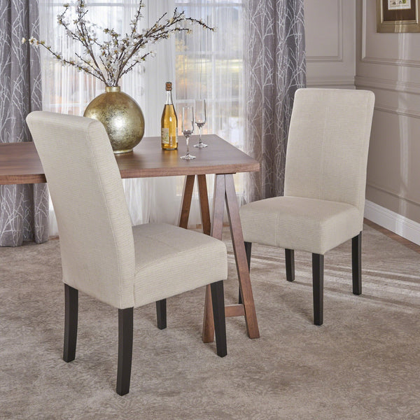 English Elm Christopher Knight Home® - PERTICA T-Stitch Dining Chair Set of 2 - Solid Wood Beige Upholstered High-Back Comfort Seats, Durable Assembly 38541.00BEI