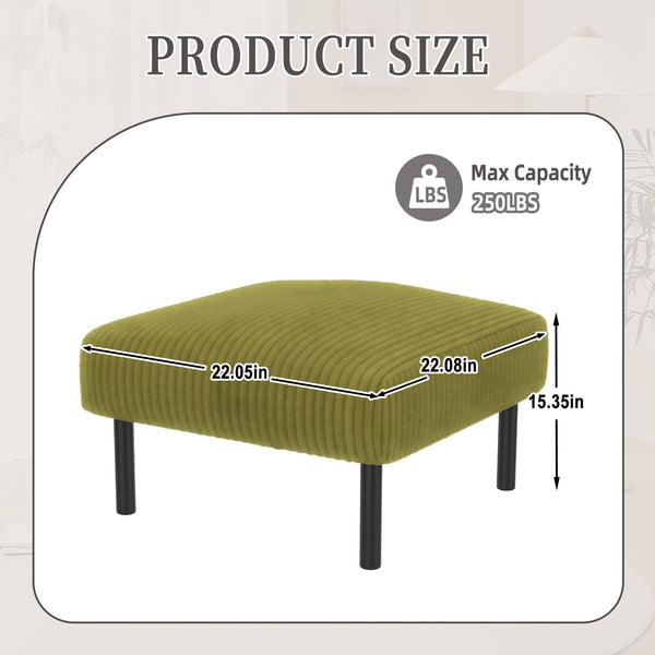 English Elm UNITED Corduroy Ottoman Footstool with Sturdy Frame, Soft Padded Seat, Versatile Living Room Stool Olive Green W1568P307256