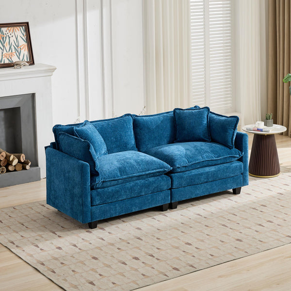 English Elm Cloud Modular Sofa Two Seat Chenille Upholstered Couch for Living Room Lounge Blue W1143P310494