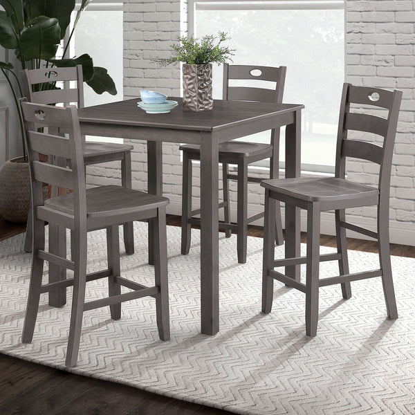 English Elm Gray 5pc Counter Height Dining Set - Square 36" Table & 4 Slat-Back Chairs, Transitional Style Durable Finish B2741P381493