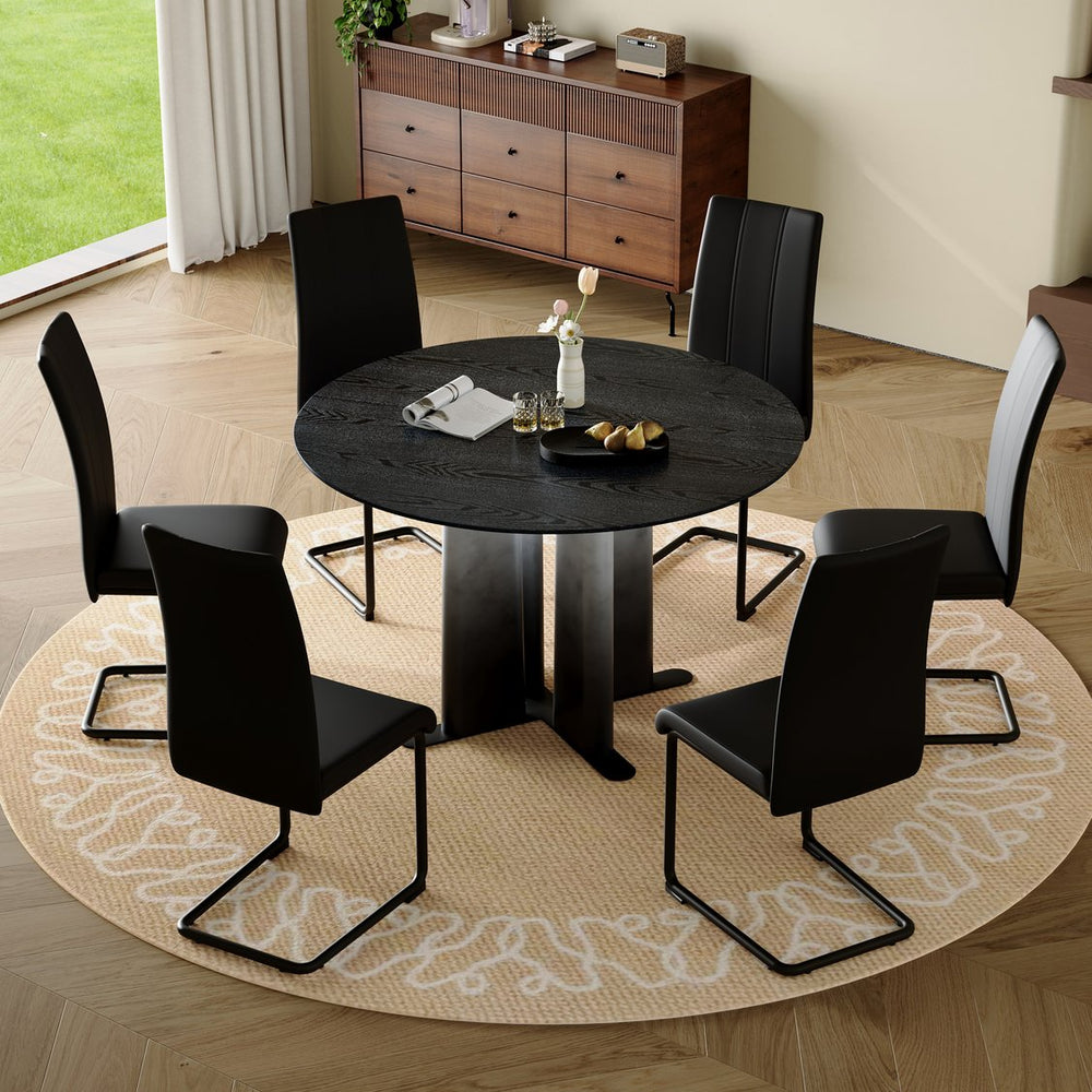 English Elm Modern Round Seven Piece Dining Set with Upholstered Chairs for Six People W3875S00067