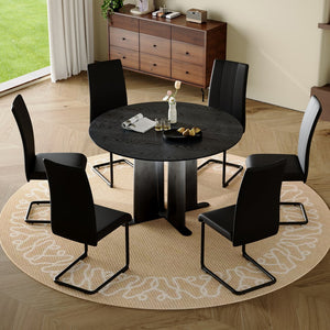 English Elm Modern Round Seven Piece Dining Set with Upholstered Chairs for Six People W3875S00067