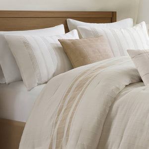 JLA Home Harbor House Blue - 6 Cotton Jacquard Oversized Comforter Set with Hypoallergenic Fill, Ivory Blue Stripes, OEKO‑TEX Certified 96 L x 110 W x 1.5H HH10-1989