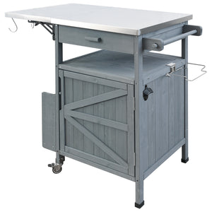 English Elm K&K 40.5" Outdoor Grill Cart with 201 Stainless Top, Solid Fir Storage, Drop Leaf & Lockable Wheels Blue+Grey N707P228272G