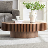 English Elm Modern Handcraft Drum Coffee Table Length 43.7 Inch Ellipse Coffee Table For Living Room,Oval Small Coffee Table With Sturdy Pedestal,Walnut Mdf