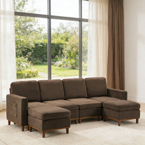 English Elm Modern Modular Sectional Sofa with Plush Cushions and Tapered Legs for Living Rooms Brown W2085S00100