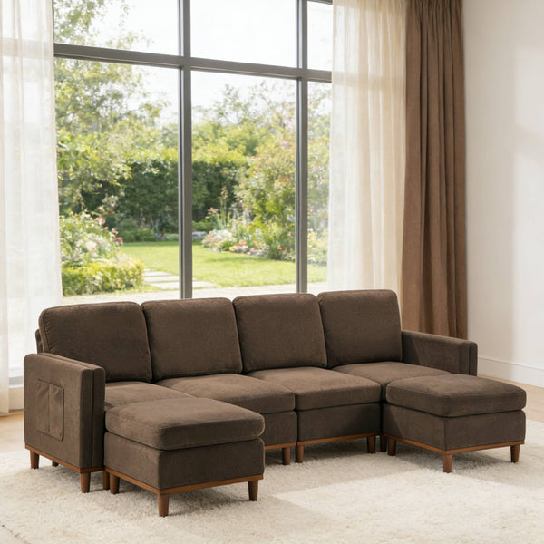 English Elm Modern Modular Sectional Sofa with Plush Cushions and Tapered Legs for Living Rooms Brown W2085S00100