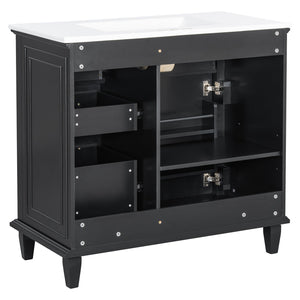 English Elm 36 Inch Bathroom Vanity With Ceramic Sink Top, Solid Wood Frame & Smart Storage Solutions For Style N725P336554B