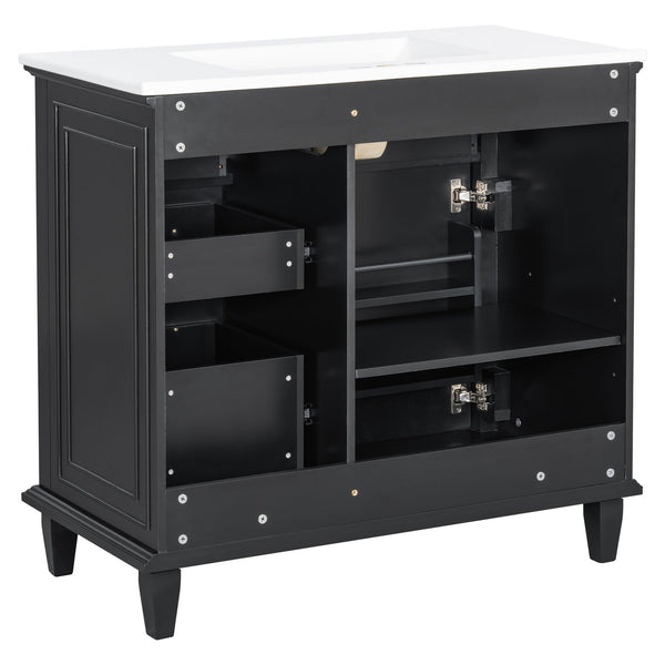 English Elm 36 Inch Bathroom Vanity With Ceramic Sink Top, Solid Wood Frame & Smart Storage Solutions For Style N725P336554B