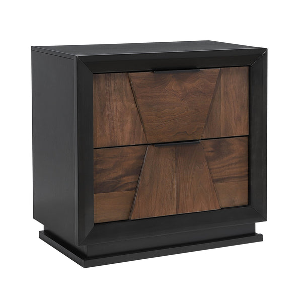 English Elm Houston King Panel Bedroom Set Walnut Wood Geometric Headboard Brushed Nickel Hardware B009S01698