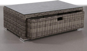 English Elm Fully Assembled Wicker Outdoor Coffee Table with Glass Top and Built-in Storage B120P205092