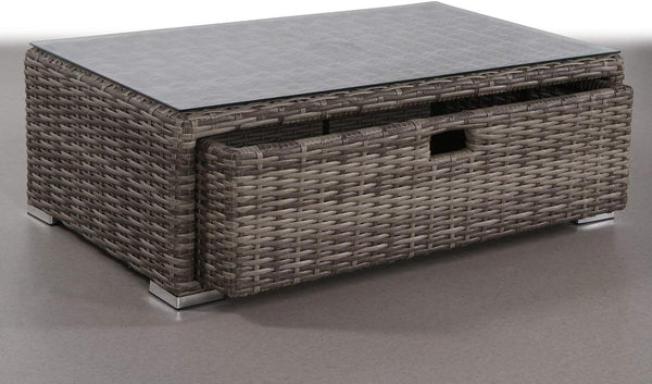 English Elm Fully Assembled Wicker Outdoor Coffee Table with Glass Top and Built-in Storage B120P205092