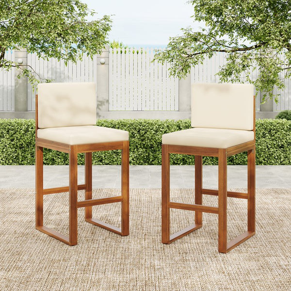 English Elm Christopher Knight Home® - Outdoor Acacia Wood Barstool set brings rustic-modern charm, durable solid wood, water-resistant cushions, easy assembly Teak+ Beige 43 L x 24.25 W x 11.5 H N776P285374T